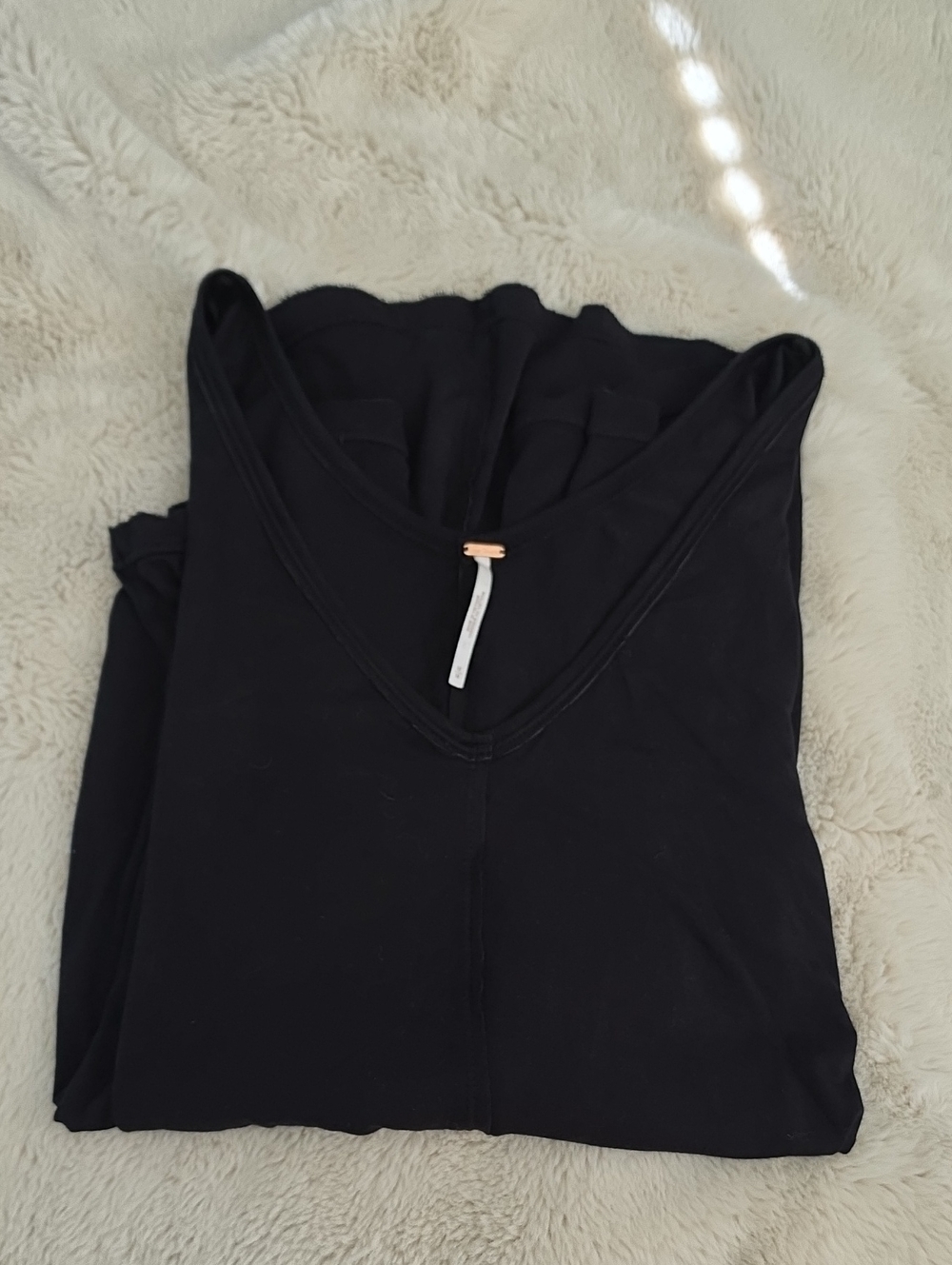 Free People Black Long Sleeve V-Neck Tee